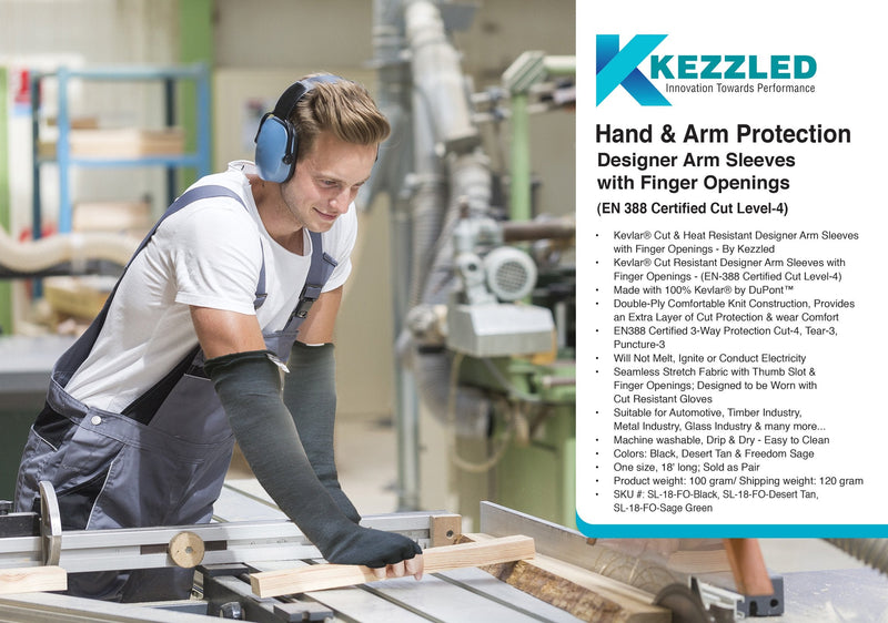 Kevlar Cut/Scratch/Heat Resistant Designer Arm Sleeves with Finger Openings - Sage Green 18 inches by Kezzled