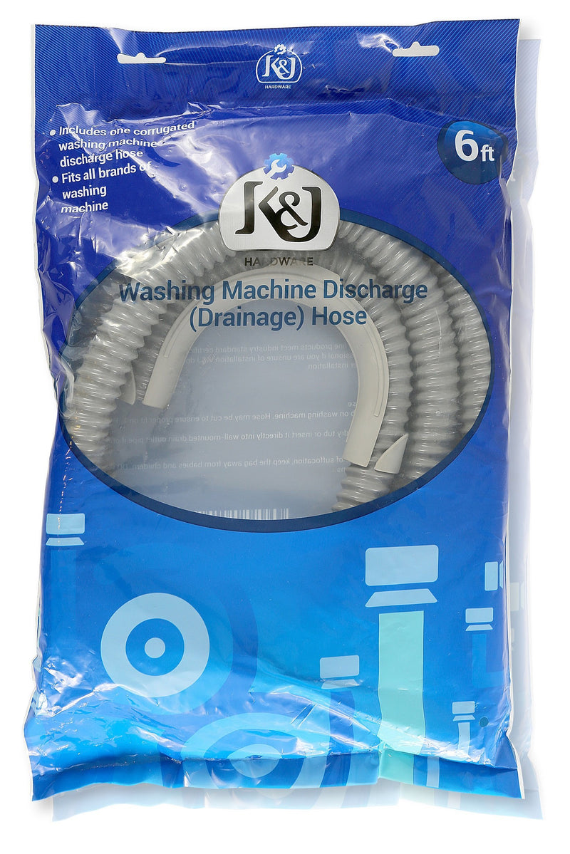 K&J 6ft Heavy-Duty Washing Machine Drain Hose With Clamp - Industrial Grade Polypropylene Discharge Hose for Washing Machines - Fits Up To 1-1/4 Inch Drain Outlets