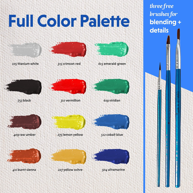 Crafts 4 All Acrylic Paint Set - 12 -Pack Painting Supplies for Canvas, Wood, Ceramic, Fabric - Non-Toxic, Acrylic Paints for Beginners and Professional Artists - Art Supplies 12 Pack