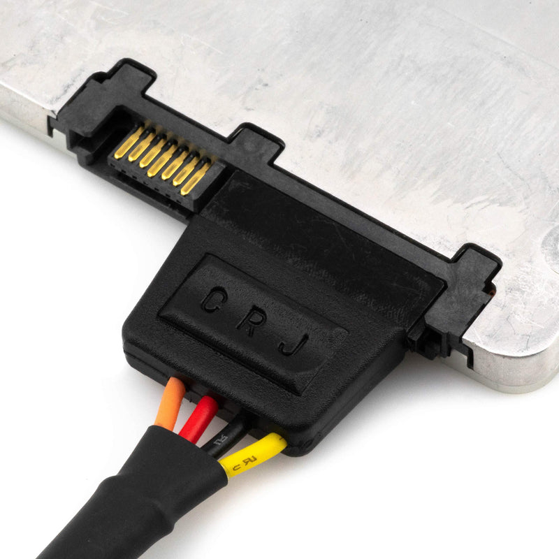 CRJ 4-Pin Molex Male to Dual SATA 15-Pin Female Power Connectors Sleeved Y Splitter Cable