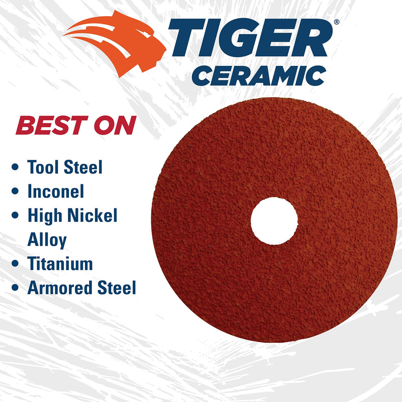Weiler 69852 Tiger Ceramic Alumina Resin Fiber Sanding & Grinding Disc, 4-1/2" Diameter, 50 Grit, 7/8" Arbor Hole (Pack of 25)