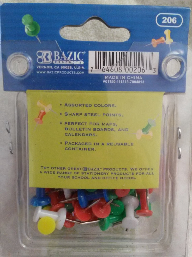 BAZIC Push Pins, Assorted, 100 Per Pack