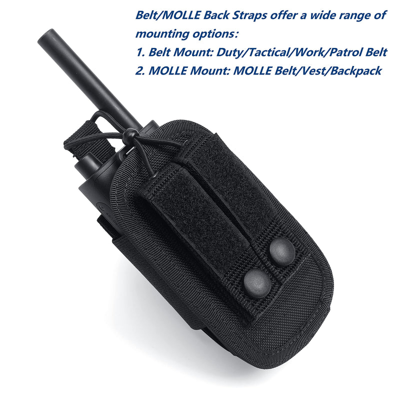 TACNEX Universal Radio Holster Tactical Radio Holder Elastic Walkie Talkies Pouch Two Ways Radio Nylon Case w/ MOLLE Strap Duty Belt Clip for Police Leo Security Firefighter Rescue EMS EMT Military Black Elastic Side Webbing