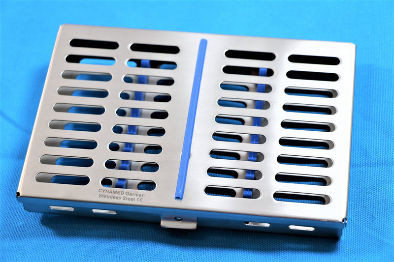 CYNAMED USA German Steel Dental Autoclave Sterilization Cassette Rack Box Tray for 10 Instruments