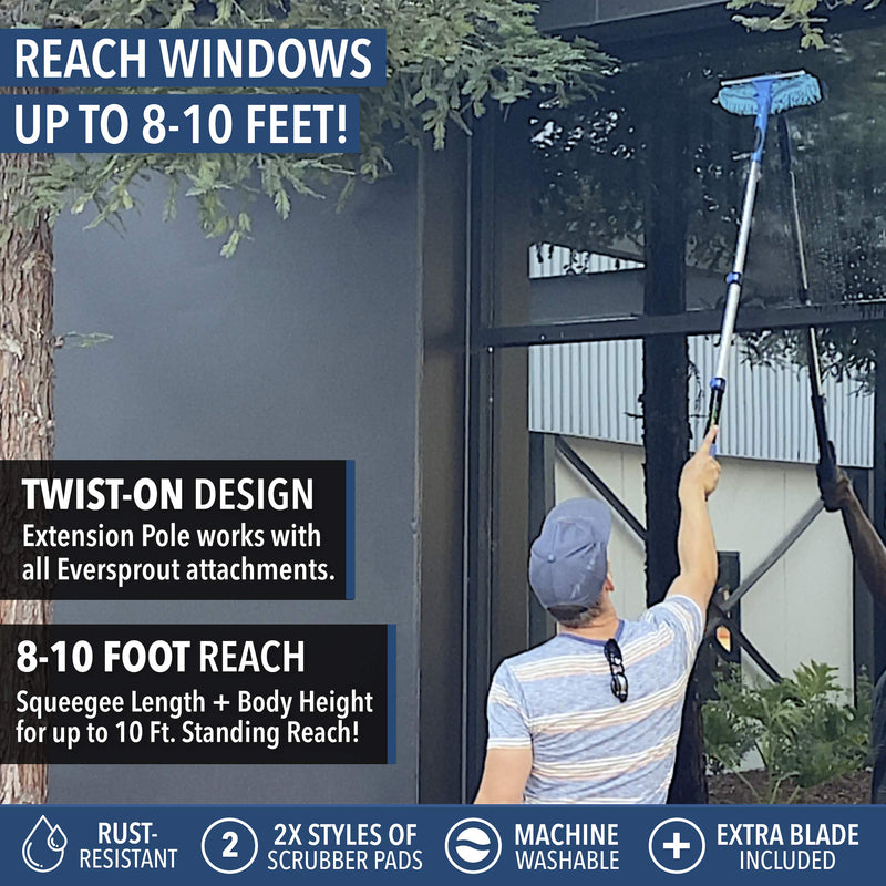 EVERSPROUT 1.5-to-4 Foot Swivel Squeegee and Microfiber Window Scrubber (8-10 Ft Standing Reach) | 2-in-1 Window & Glass Cleaning Combo | Lightweight, Aluminum Extension Pole | Includes 10-inch Blades