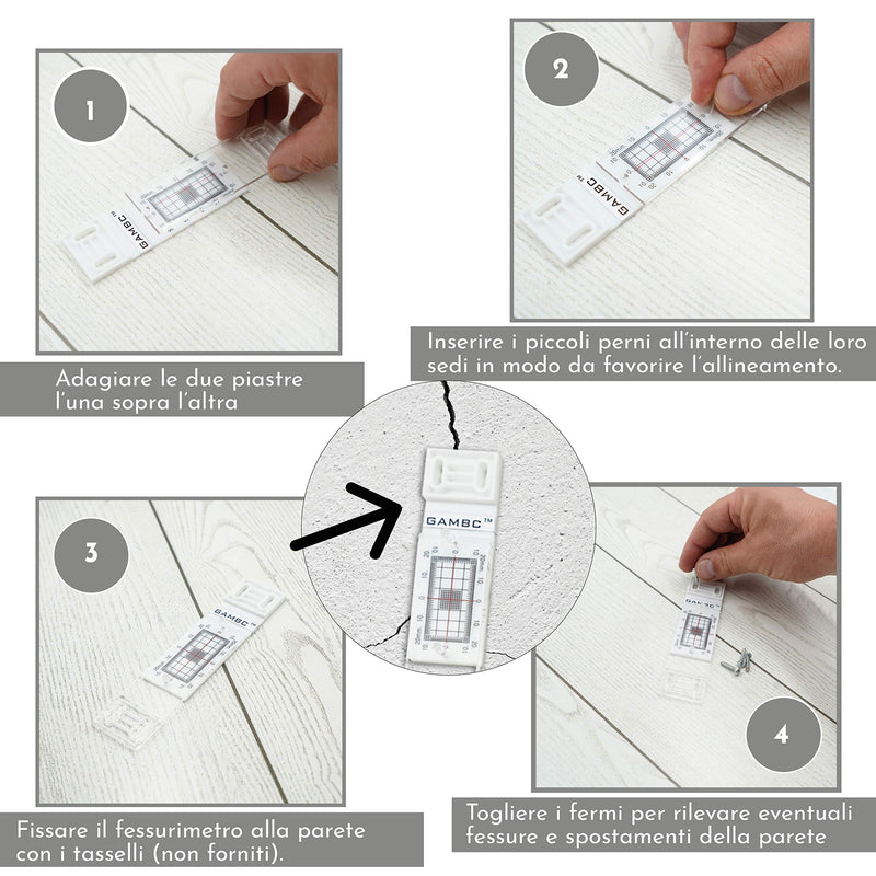 Pack of 3 - GAMBC® Manual Wall Crack Gauge - Crack Monitoring Protocol - Crack Monitor for Measuring and Recording Lesions and Cracks in Flat Masonry Surfaces 3