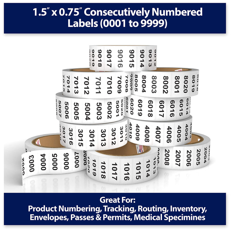 Consecutively Numbered Labels. Measure: 1.5" X 0.75" Paper Material (Various Number Sequences Available) (3001-4000) 3001-4000