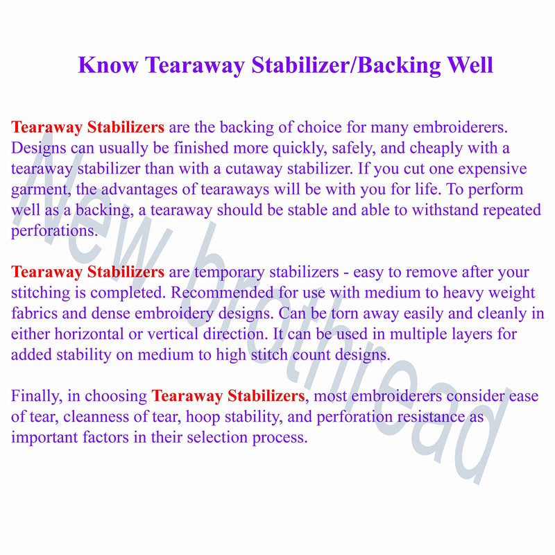 New brothread Tear Away Machine Embroidery Stabilizer Backing 8"x8" - 100 Precut Sheets - Medium Weight 1.8 oz- Fits 4x4 and 6x6 Hoops 8"x8" 100 sheets