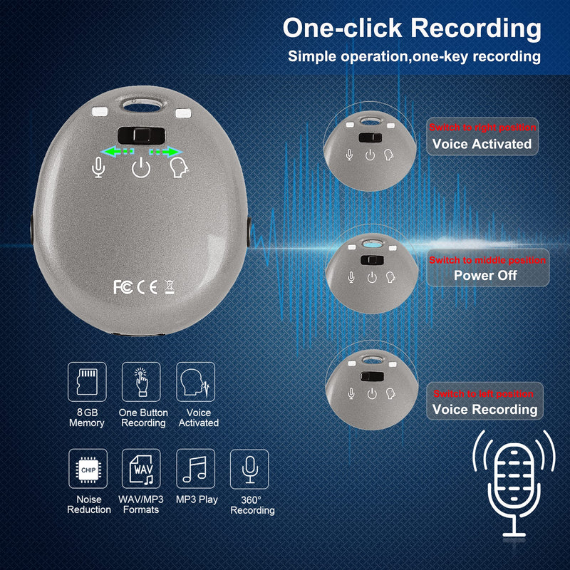 8GB Voice Recorder,Voice Activated Recording Device with MP3 Player for Lecures,Meeting,Interviews,USB Files Transfer & Charge
