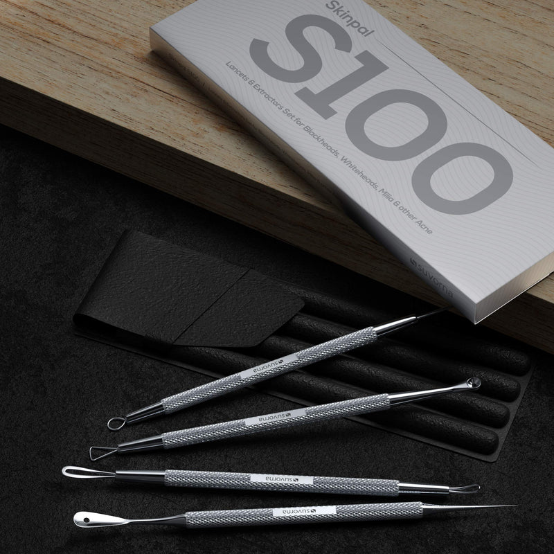 Suvorna Skinpal S100 Pimple Popper tool Kit. Lancet for Facial Milia Remover. Blackhead, Whitehead Extractors, Zit, Blemish & Comedone Removal. Dermatologist Grade Steel. Approved by Estheticians.