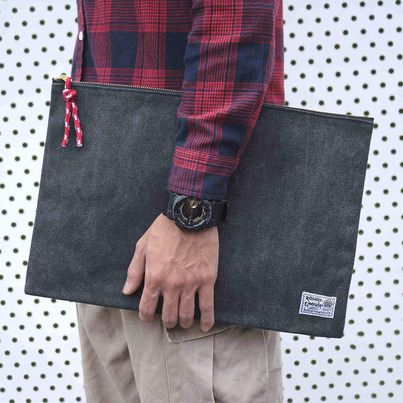 Rough Enough Large File Folder Organizer Document Holder Safe Case Canvas Zipper Pouch Bag for Filing Letter Size Legal A4 Manila Notebooks Papers Art Supplies Black