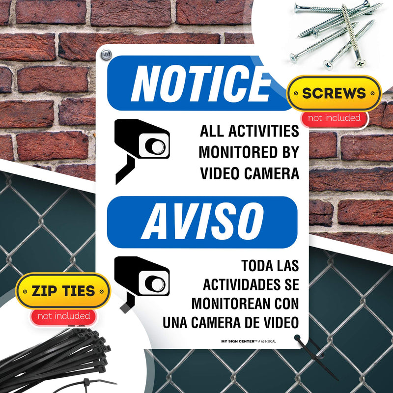 Warning Camera in Use Video Surveillance Sign, Bilingual English/Spanish, 7” x 10” Industrial Grade Aluminum, Easy Mounting, Rust-Free/Fade Resistance, Indoor/Outdoor, USA Made by MY SIGN CENTER