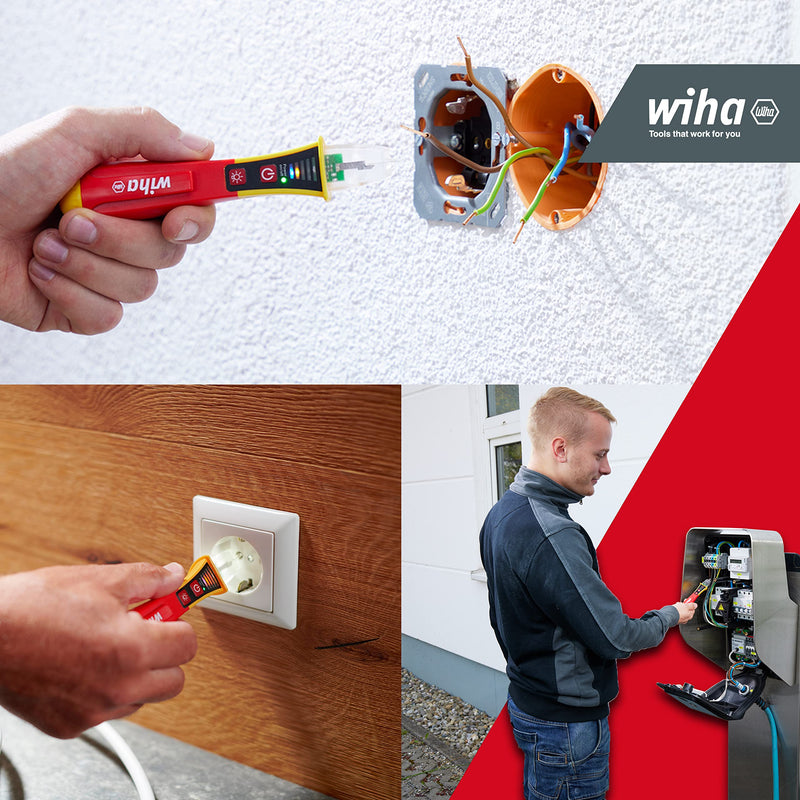 Wiha non-contact single-pole voltage tester I 12 - 1,000 V AC with integrated flashlight incl. 2x AAA batteries (43797)