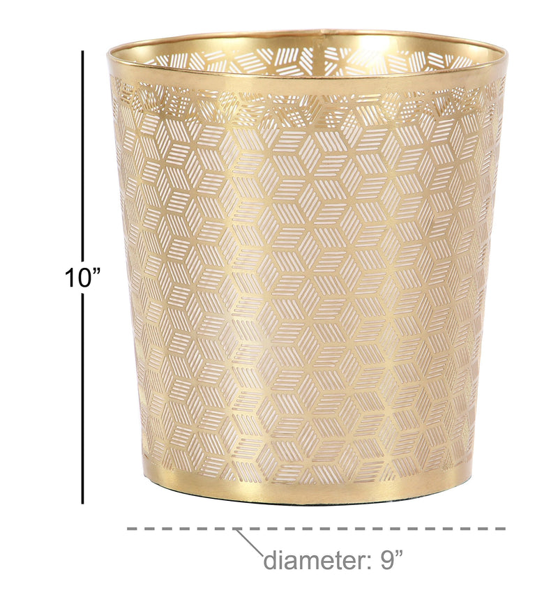 CosmoLiving by Cosmopolitan Metal Geometric Small Waste Bin with Laser Carved Design, 9" x 9" x 10", Gold Hexagon