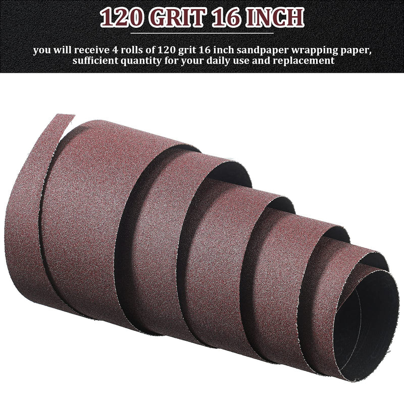 Maitys 4 Rolls 120 Grit Sandpaper Wraps 16 Inch Sandpaper Wrapping Papers Drum Sander Sandpaper for 16-32 Sanders