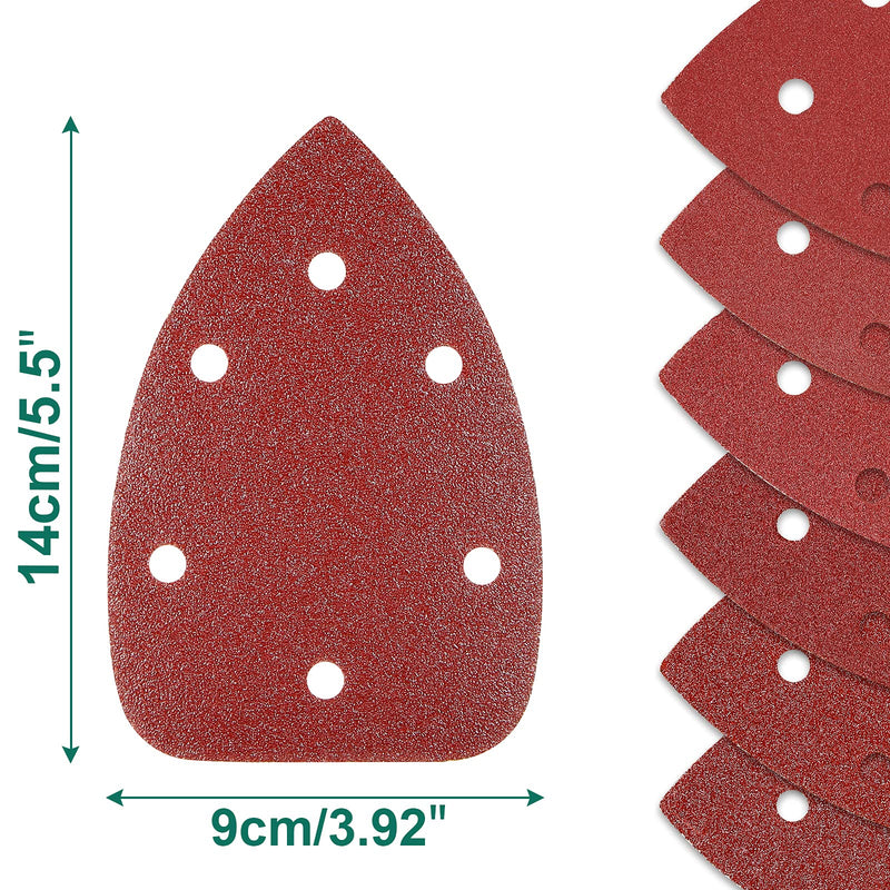 Delta sander sandpaper triangle sander 60 pieces, HYCHIKA 6 hole sandpaper (140*140*100mm) grit 60/80/100/120/180/240 Velcro sanding triangles sandpaper for delta sander/multi-sander
