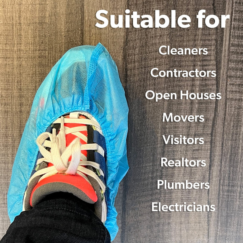 GSD Brand 100 Pack Extra Large Blue Disposable Non-Slip Boot & Shoe Covers. Water Resistant Indoor Use Premium Durable Booties with Non Skid Treads. Fits US Men's Size 14 and Women's 16 Shoe Size