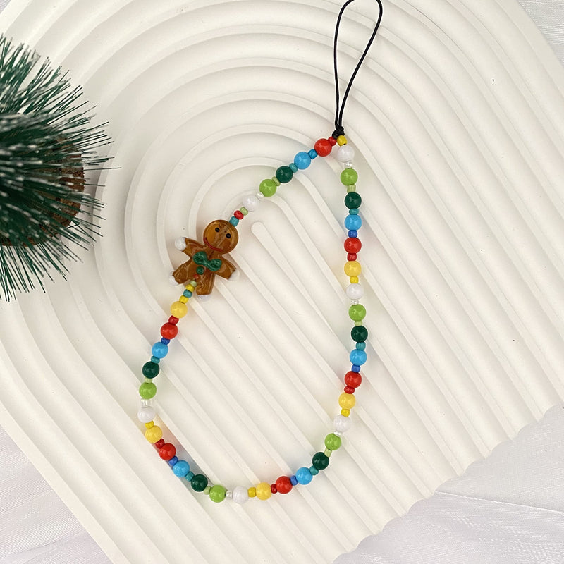 TUCAI Christmas Beaded phone charms Christmas Tree Phone Chain Handmade Rainbow Acrylic Beads Keychain for Women Girls style 2