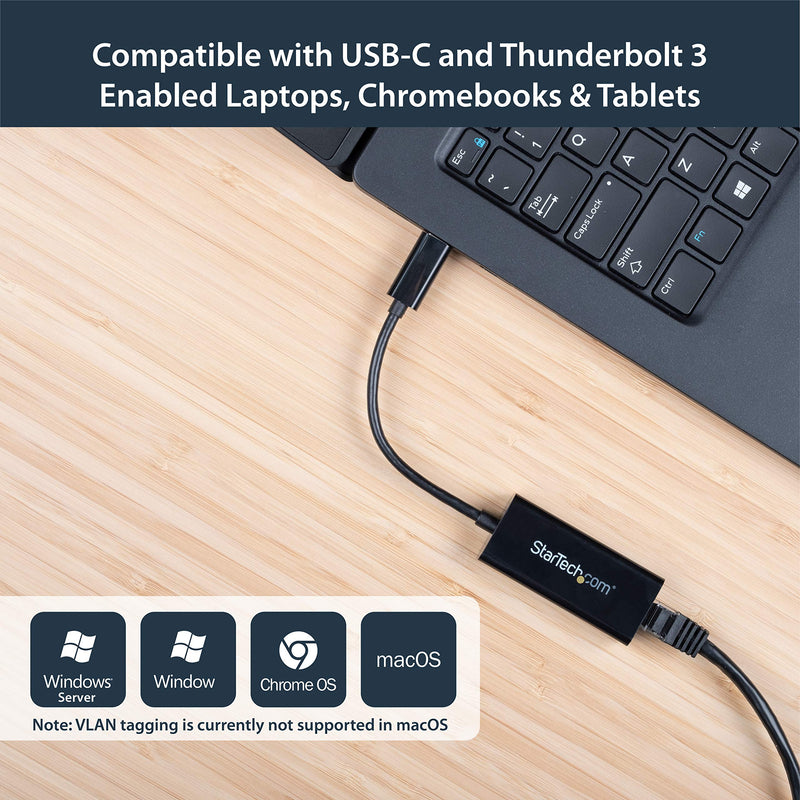 StarTech.com USB-C to Gigabit Ethernet Adapter - Black - Thunderbolt 3 Compatible - Windows & Mac - RJ45 LAN Network Converter (US1GC30B)