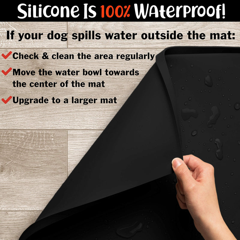DogBuddy Dog Food Mat - Waterproof Dog Bowl Mat, Silicone Dog Mat for Food and Water, Pet Food Mat with Edges, Dog Food Mats for Floors, Nonslip Dog Feeding Mat S: 19" x 12" Black