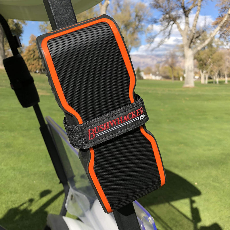 The Original Bushwhacker Portable Speaker Mount for Golf Cart Railing - Adjustable Strap Fits Most Bluetooth Wireless Speakers Attachment Accessory Holder Bar Rail
