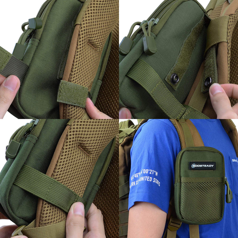 BOOSTEADY Backpack Strap Pouch, Smartphone Strap Pack, Backpack Attachment Bag for Hikers Army Green Pouch with 4‚Äù Mod Strap