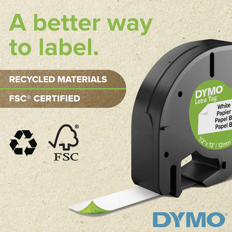 DYMO LetraTag Labeling Tape for LetraTag Label Makers, Black Print on Metallic Silver Tape, 1/2'' W x 13' L, 1 roll (91338)