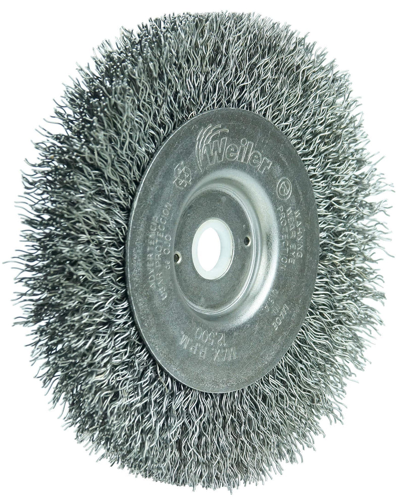 Weiler 00144 4" Narrow Face Crimped Wire Wheel, .014" Steel Fill, 1/2"-3/8" Arbor Hole, Made in the USA .014 Wire Size 1/2"-3/8"