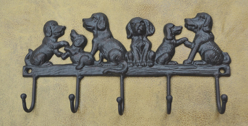 LuLu Decor, Cast Iron 5 Dog Key Hooks, Ideal for Dog Lovers (Antique Black) 5 Dog Key Hooks (Antique Black)