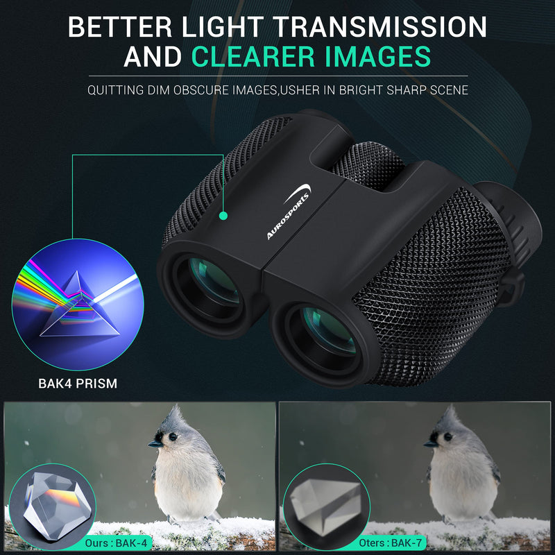 Aurosports 10x25 Binoculars for Adults and Kids, Folding Compact Binocular with Weak Light Night Vision, Lightweight Small Binoculars for Bird Watching, Travel, Concerts, Hunting, Hiking