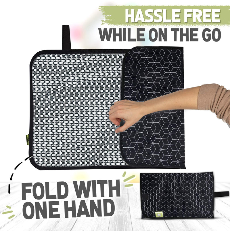 Portable Diaper Changing Pad - Waterproof Foldable Baby Changing Mat - Travel Diaper Change Mat - Lightweight Changing Pads for Baby - Baby Changer - Machine Washable - Small Changing Pad (Black Geo) Black Geo