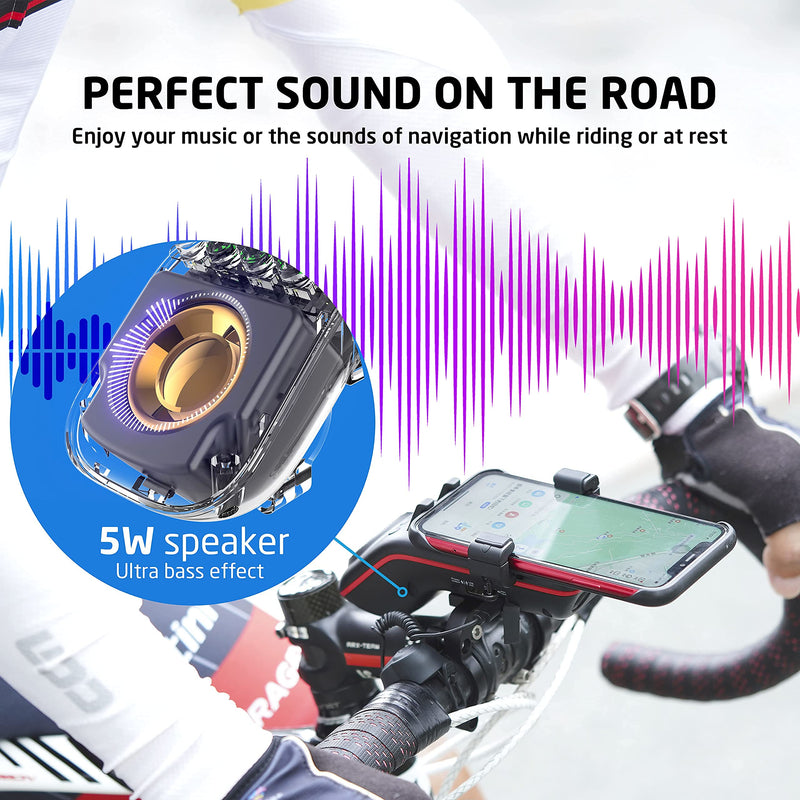Bicycle Bluetooth Speaker, UPPEL Multifunctional Bike Speaker 10-in-1 LED Light Power Bank Bike Horn Microphone Ideal for Road & Mountain Bike - Extreme & Casual Cycling Black