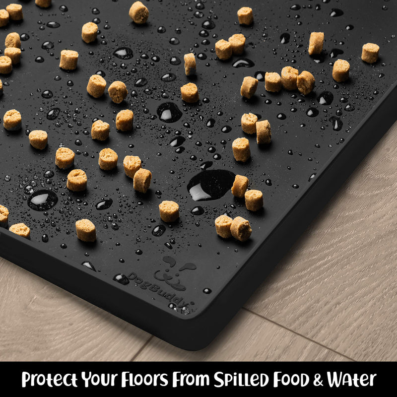 DogBuddy Dog Food Mat - Waterproof Dog Bowl Mat, Silicone Dog Mat for Food and Water, Pet Food Mat with Edges, Dog Food Mats for Floors, Nonslip Dog Feeding Mat S: 19" x 12" Black