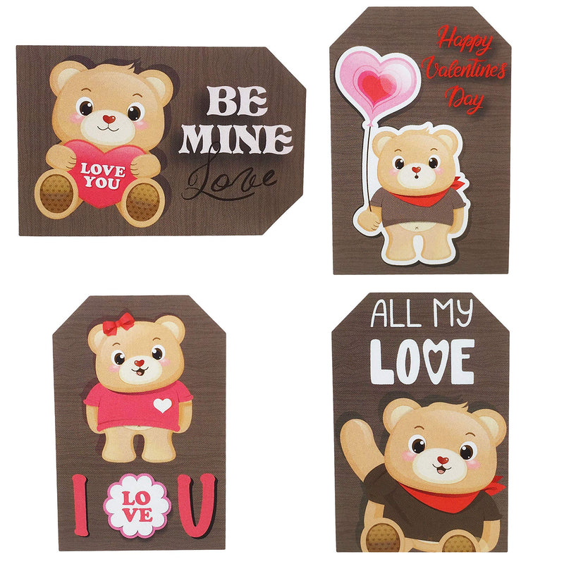 Toy Bear Valentine's Day Tags 4 Different Designs 2 x 3 Inch 50 Total Stickers