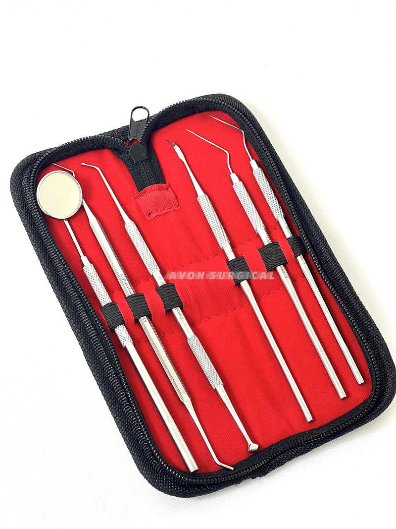 German Dental Hygiene Kit 6 Piece Dentist Tools Anti Fog Mirror Dental Scaler Tarter Scraper Dental Pick Dental Tweezers for Calculus and Tartar Removal Gum Health Teeth Cleaning