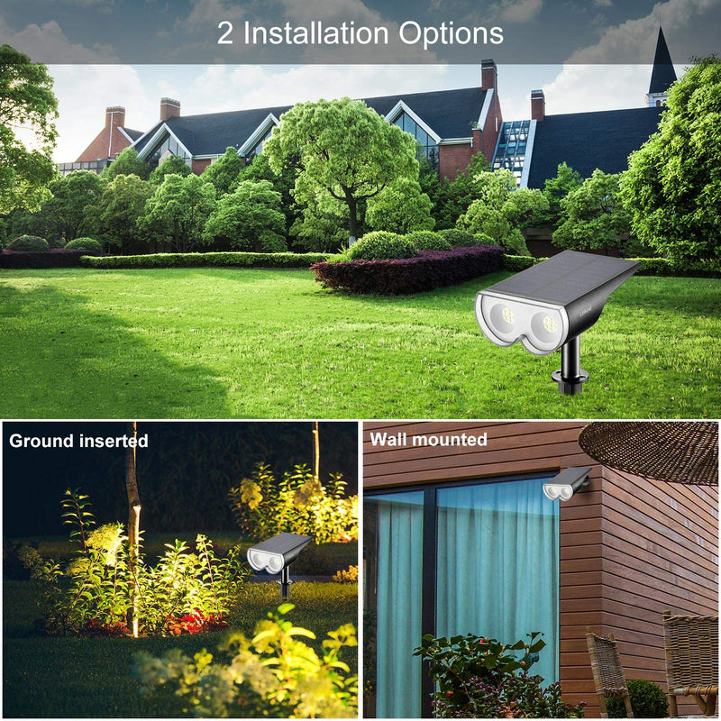 Linkind StarRay 16 LEDs Solar Landscape Spotlights, Dusk-to-Dawn IP67 Waterproof Solar Powered Spot Lights, 6500K Daylight White, Outdoor Wall Lights for Garden Yard Driveway Porch Walkway, 2 Pack
