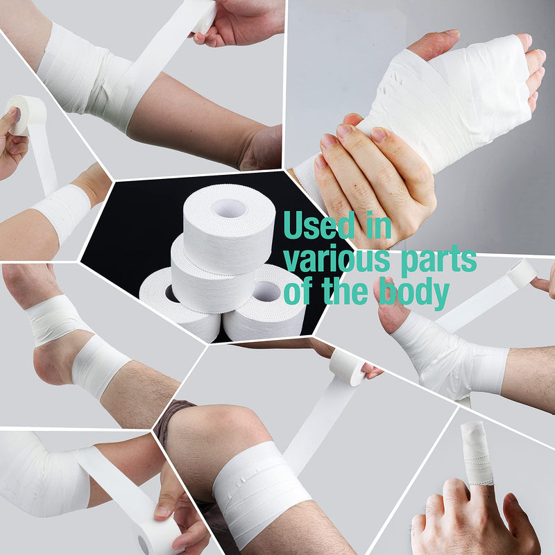 (3 Pack) White Athletic Sports Tape, Very Strong Easy Tear No Sticky Residue Tape for Athlete & Sport Trainers & First Aid Injury Wrap,Suitable for Bats,Tennis,Gymnastics & Boxing（1.5in X 35ft）