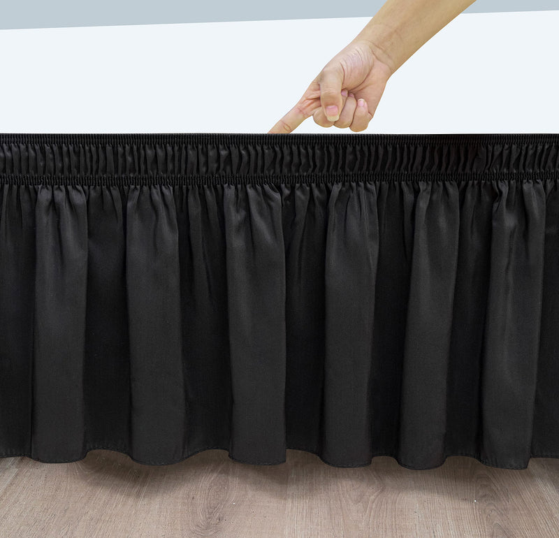 Biscaynebay Wrap Around Bed Skirts for Twin & Twin XL Beds 12 Inches Drop, Black Elastic Dust Ruffles Easy Fit Wrinkle & Fade Resistant Silky Luxurious Fabric Solid Machine Washable Twin-12" Drop