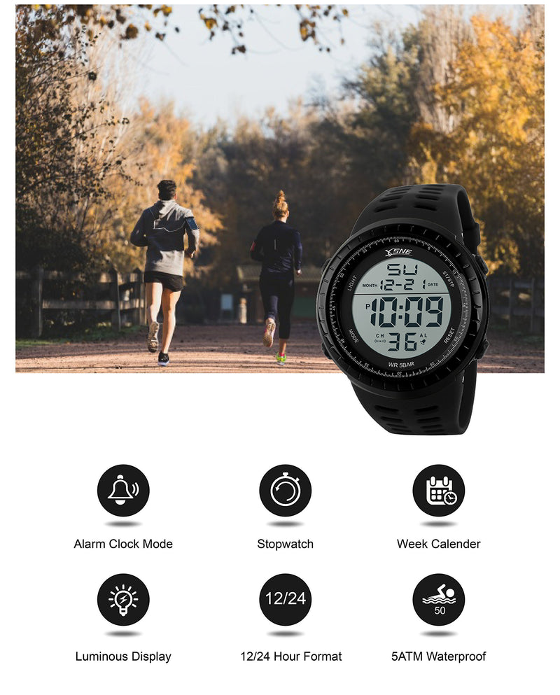 Digital Sports Watch Water Resistant Outdoor Easy Read Military Back Light Black Big Face Men's 1167