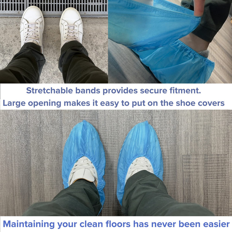 Innovative Haus Premium Thick Disposable Boot & Shoe Covers | Durable, Non-Slip, Treads, Water Resistant, Non-Toxic, 100% Latex Free | Stronger than Competitor-40 grams |100-Pack Blue| (Large) Large