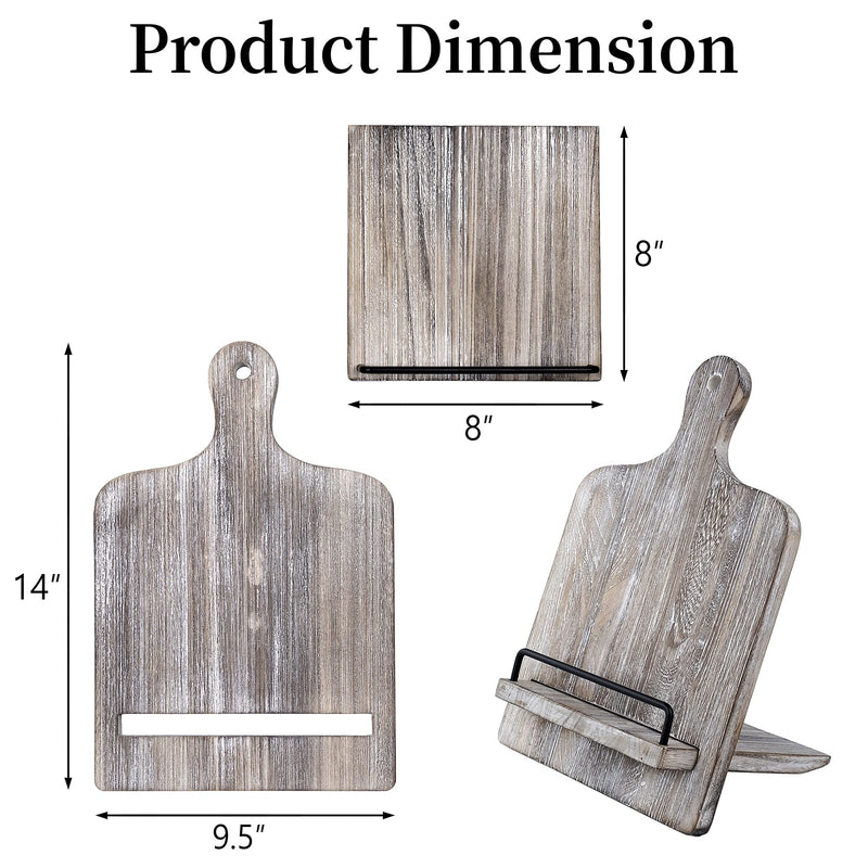 Cookbook Stand, Cutting Board Style Wood Recipe Holder Recipe Book Stand with Adjustable Pull-Out Stand, Rustic Cookbook Holder (Distressed Grey) Distressed Grey