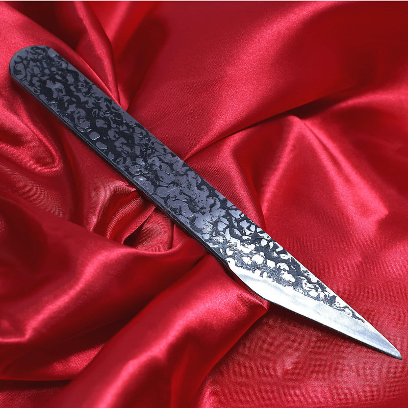 KAKURI Kiridashi Knife Right Hand 24mm, Professional Razor Sharp Hand Forged Japanese Carbon Steel Blade Hammered Pattern for Woodworking, Marking, Wood Carving, Whittling, Made in JAPAN