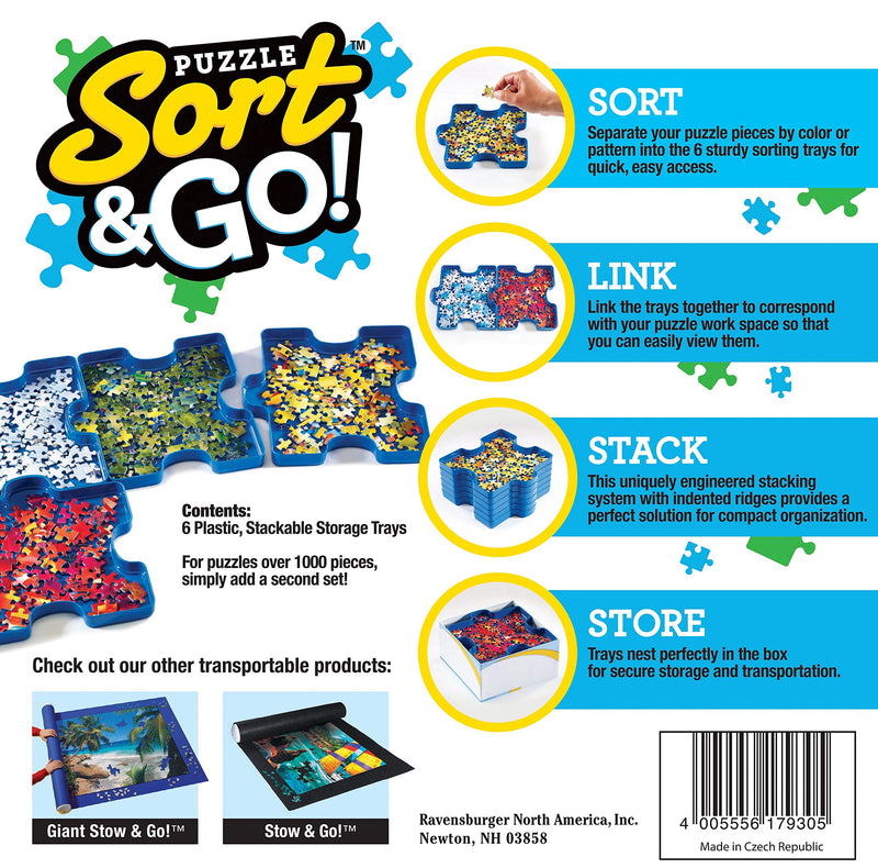 Ravensburger Sort and Go Jigsaw Puzzle Accessory - Sturdy and Easy to Use Plastic Puzzle Shaped Sorting Trays to Organize Puzzles Up to 1000 Pieces