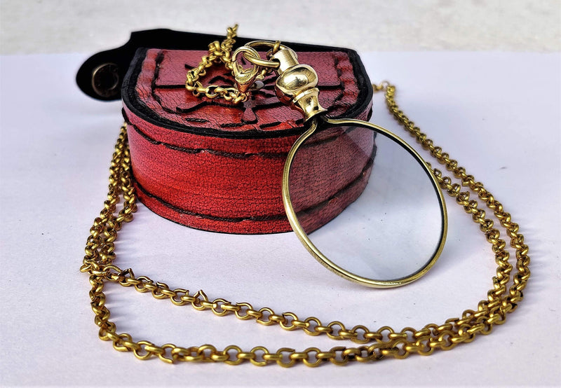 Arch Instruments Brass Round Gold Magnifying Glass, Optical Magnifier Lens with Gold Sleek Necklace Chain Monocle for Library Reading Fine Print Zooming Increase Vision