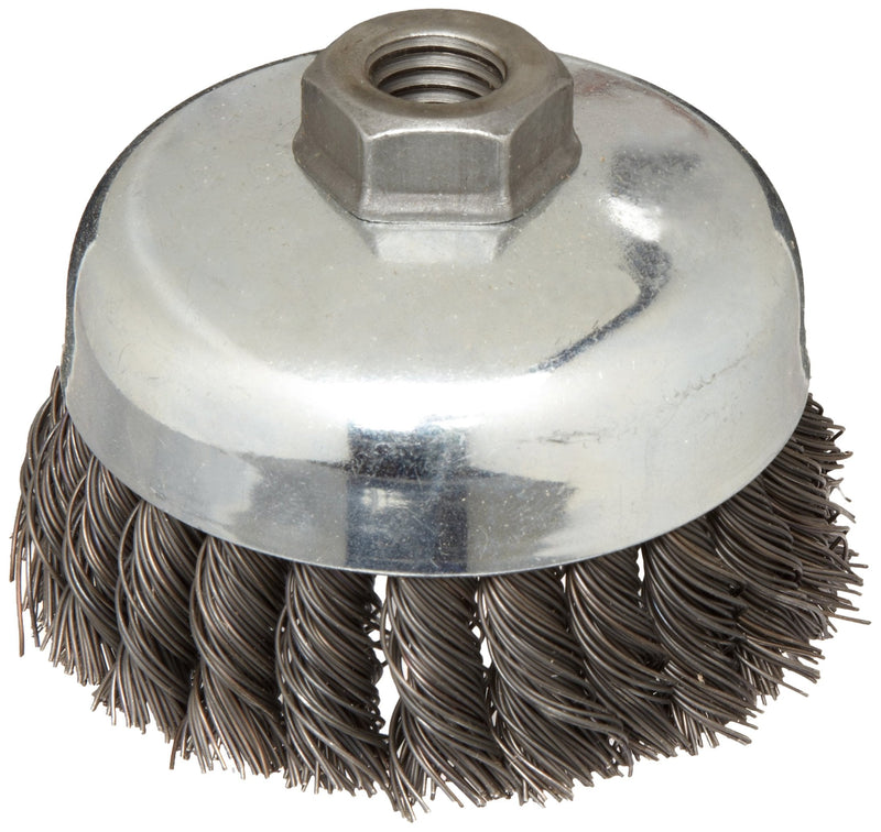 Weiler 36044 Vortec Pro 4" Knot Wire Cup Brush, .025" Steel Fill, 5/8"-11 UNC Nut, Made in the USA 4" Dia .025" Wire Size