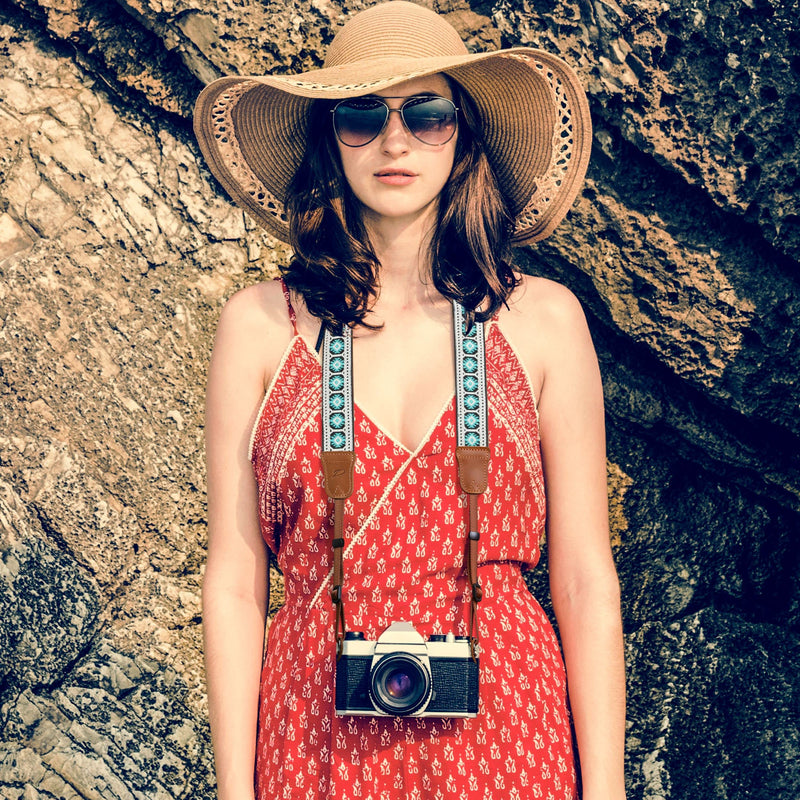 Camera Strap - 1.5" Cowhide Head Shoulder Neck Strap ,Retro Jacquard Embroidery Multi-pattern camera straps for Cameras and Binoculars,Cute Adjustable Thin Strap for Adults & Kids(Vintage White） Vintage White 1.5 inch Wide / Adjustable 31~60 inch