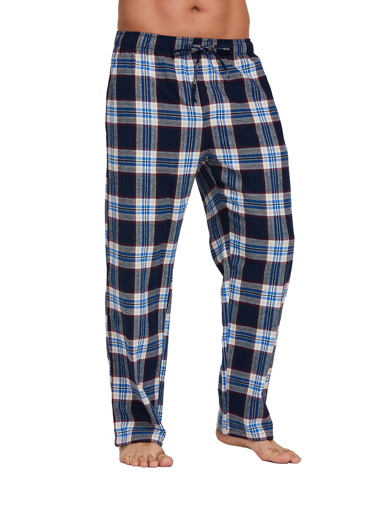 YINC Men's 100% Cotton Super Soft Flannel Pajama Pants Medium Navy White Tartan