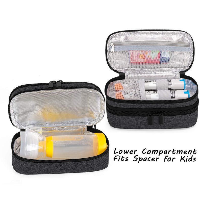 CURMIO Double Layer EpiPen Carrying Case for Kid, Portable Medicine Supplies Bag for 2 EpiPens, Auvi-Q, Syringes, Spacer, Nasal Spray, Home and Travel, Black