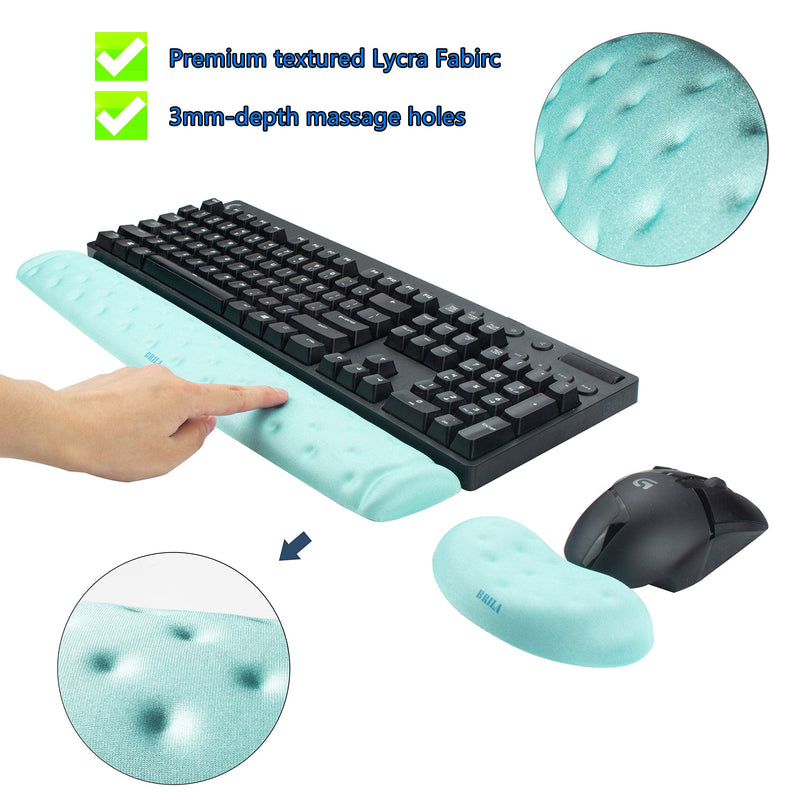 BRILA Memory Foam Mouse & Keyboard Wrist Rest Support Pad Cushion Set for Computer, Laptop, Office Work, PC Gaming - Massage Holes Design - Easy Typing Wrist Pain Relief (Aquamarine Bundle) Aquamarine Bunlde
