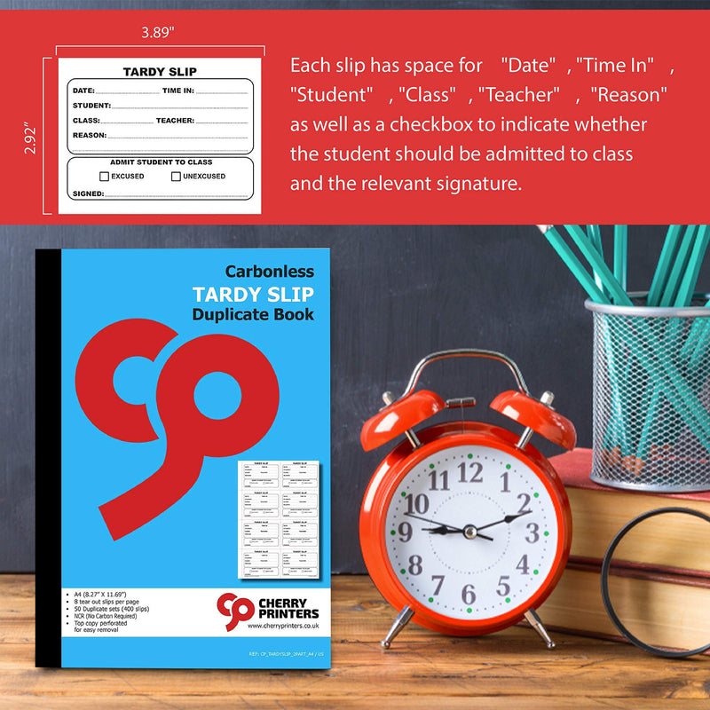 Cherry Easy Removal Fold and Tear Tardy Slip Book with Carbonless Copies / 400 (3.89 x 2.92 Inches) Slips Per Book